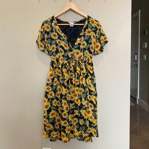 Vintage Sunflower Short Sleeve Summer Dress